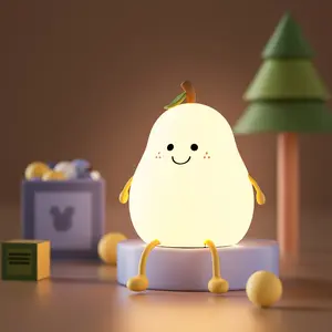 Cute Pear Shape USB Table Lamp, Silicone Material, Soft Color LED Lighting Mode, Rechargeable Portable Type-C Connection for Bedroom Nightstand, Squishy Night Light