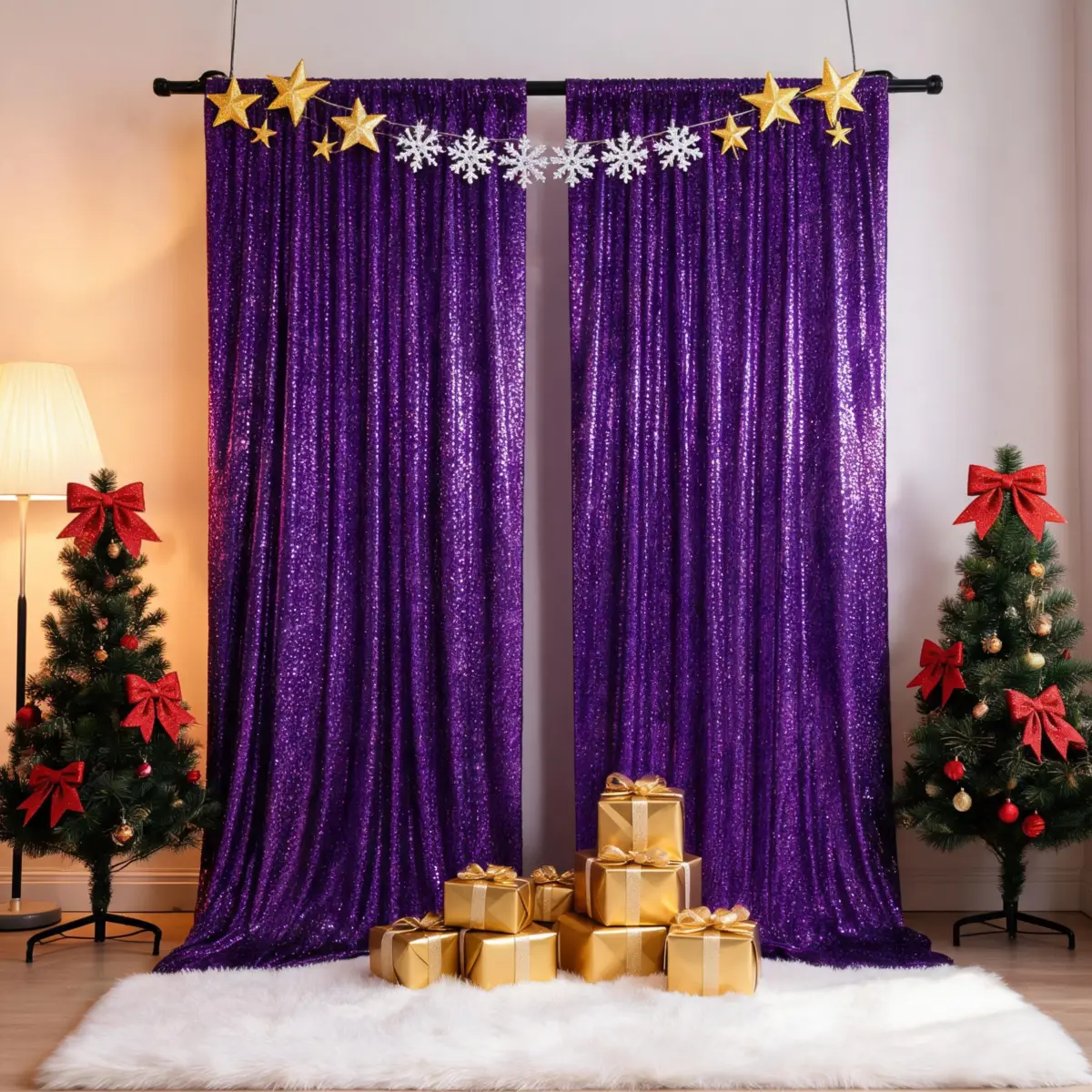 Festive & Party Supplies Purple Sequin Round Banner Backdrops - 2-Pack 2x8ft Shiny Polyester Glam Glitter Drapes for Wedding, Christmas, Parties (Home & Photography Studio Use)