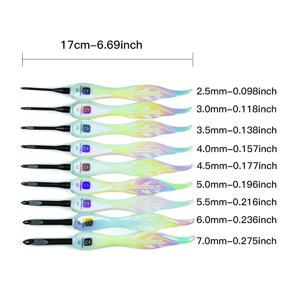 Leaf-shaped handle aluminum crochet hook 9PCS Crochet Hooks Set 2.5mm–7mm (C–J), Ergonomic Resin Handle Crochet Needles with Aluminum Tips, Easy Grip for Pencil & Knife Hold, Smooth Crochet Hooks for Beginners & Arthritic Hands