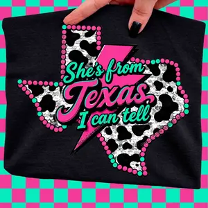 She’s From Texas I Can Tell Shirt – Cow Print Western Graphic Tee