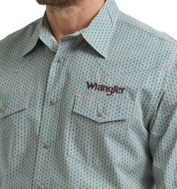 Wrangler® Men's Logo Long Sleeve Button Down Shirt, Grey