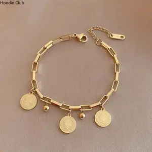 1PC Titanium Steel Personalized Round Pendant Bracelet, 316L Stainless Steel Hip Hop Jewelry, Waterproof Durable Streetwear Accessory for Men & Women, Trendy Minimalist Chain Design, Daily Wear Gift for Birthdays, Holidays, Parties & Casual Festival Style