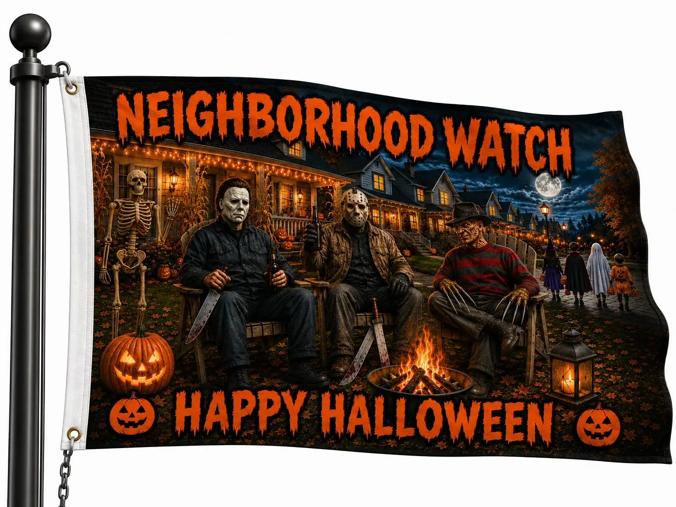 Neighborhood Watch Halloween Flag 3x5 Funny Halloween Porch Decor Spooky Outdoor Flag Haunted House Decorations Fall Decor Polyester Banner party