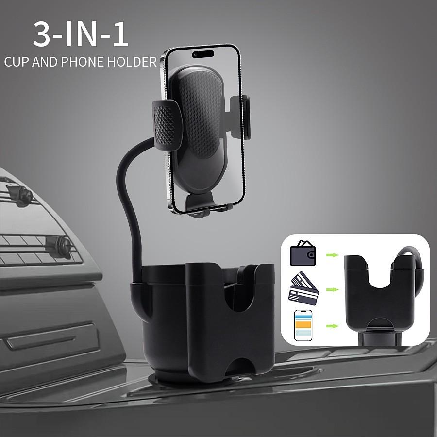 Cup Holder Phone Holder, 2026 Upgraded 3 in 1 Car Cup Holder Expander with Adjustable Base Long Gooseneck 360° Rotation, Cup Phone Holder for Car Fits All Smartphones and Most Bottles