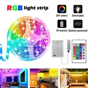 RGB LED light strip with battery box (batteries not included), 24-key controller, adjustable brightness, suitable for cabinets, bedrooms, TV backlights, decorative lights, Led Light Backlit