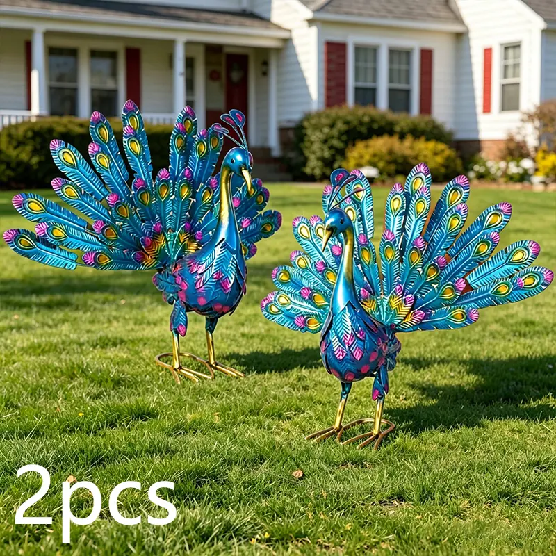 2pcs Metal Peacock Outdoor Statue, Outdoor 3D Peacock Garden Sculptures Statues for Yard Art Lawn Backyard Porch Pond Pool Indoor Decoration, Outdoor Garden Festive Decorations, Home Decor and Ornaments, Festive Gifts