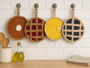 Pie Pot Hotpad - Handmade Crochet Hot Pads in Cherry Blueberry Lemon & Pumpkin Designs - Heat-Safe & Functional Decor for Kitchen