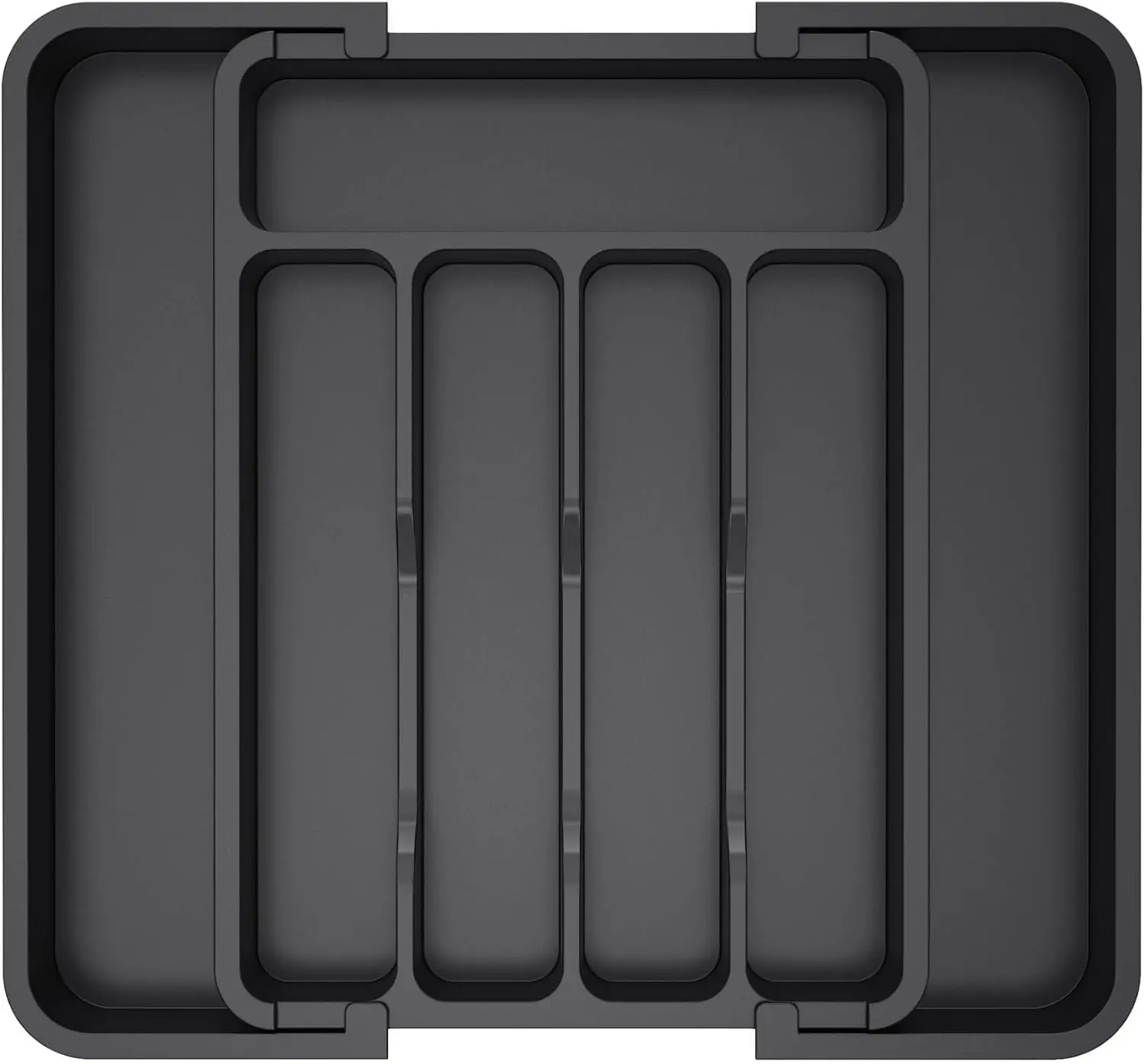Silverware Drawer Organizer, Expandable Utensil Tray for Kitchen, BPA Free Flatware and Cutlery Holder, Adjustable Plastic Storage for Spoons Forks Knives, 8.5"-14.1" x 12.1", Black