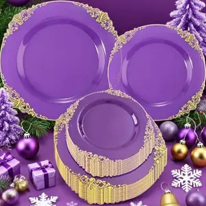 20 Piece Vintage Pattern Plastic Holiday Plates, Reusable Heat Resistant, Includes 10 Large Dinner Plates & 10 Small Dessert Plates