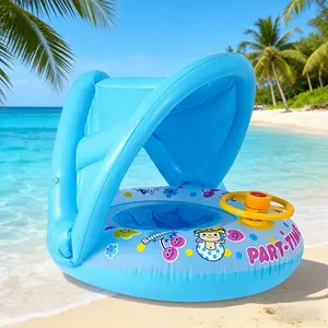 Cartoon Character Shaded Inflatable Pool Float with Steering Wheel, Fun Print & Interactive Driving Design, Thickened PVC, Summer Water Play