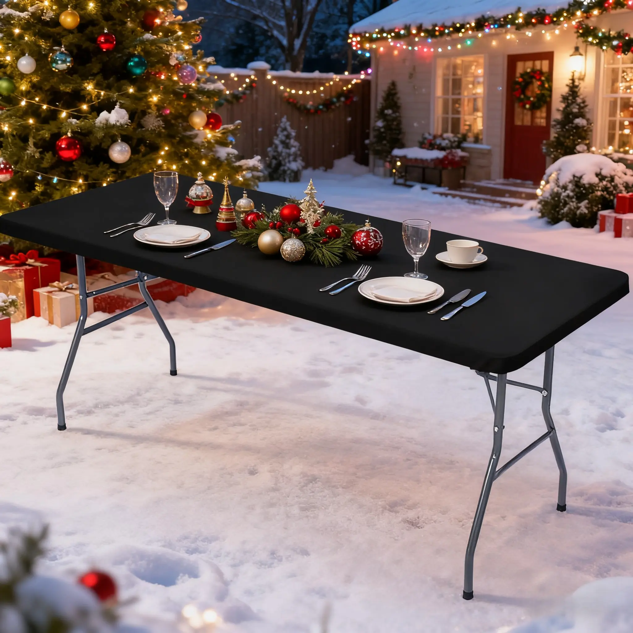 Rectangular Half Cover Tablecloth, Polyester Elastic Anti-Wrinkle Washable Tablecloth, Pure Color Overlay Table Cover, Rectangle Tablecloth for Outdoor Dining Table Weddings Christmas Bar Parties, Home