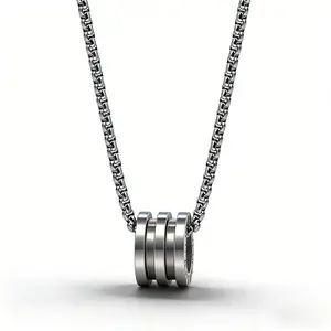 Men's Steel Cylinder Bar Pendant Necklace - Stainless Steel, 33cm Chain, 0.8cm×1.1cm Pendant, 18.3g/0.64oz - Daily & Street Style Accessory
