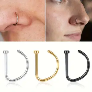 2pcs Punk Style D-shaped Nose Clip, Fake Nose Piercing Female Nose Clip, Body Piercing Jewelry, Nose Ring Jewelry