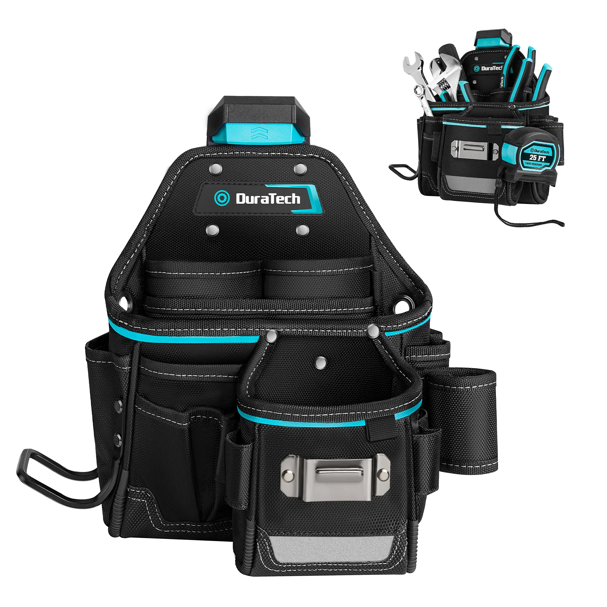 #summersale DuraTech Tool Pouch with Belt Clip, Electrician Tool Pouch with Tape Measure Holder & Hammer Loop, Quick Release Buckle, Expandable Support Frame, Ideal for Construction, Carpentry and Handyman Use