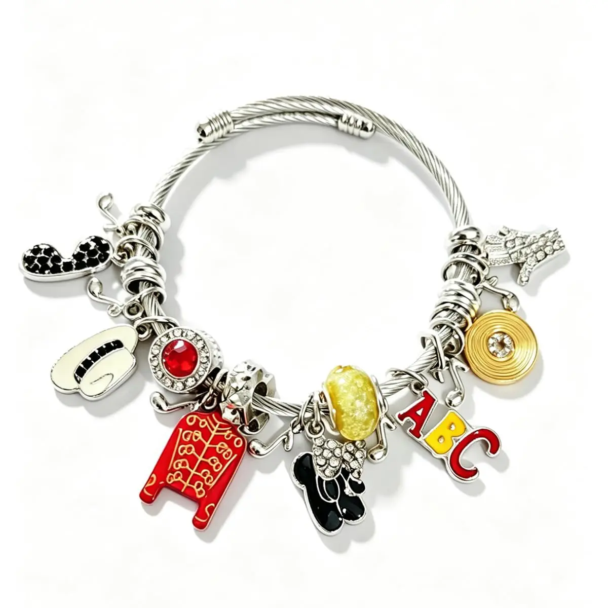 Adjustable Charm Bracelets with Decorative Pendants, Stainless Steel Jewelry with Adjustable Wire, Fits All Wrist Sizes, Unisex DIY Beading Accessory for Fans, Gift Box-Included for Daily Wear & Gifting