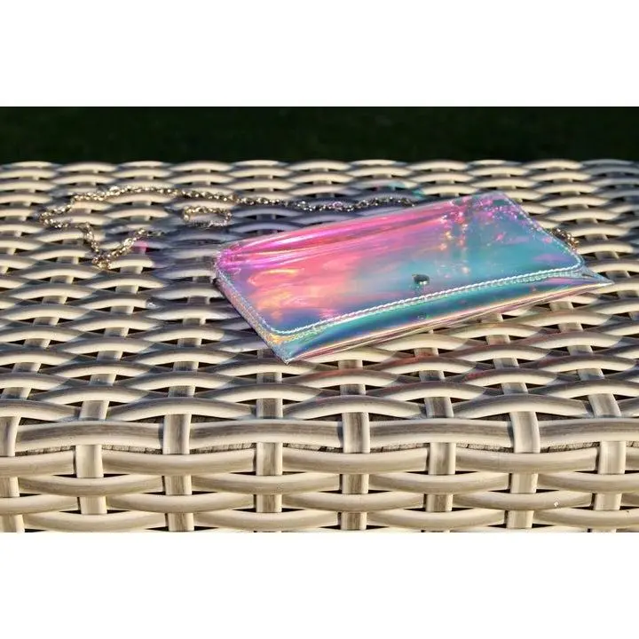 Over the Rainbow Holographic Transparent Crossbody Bag with RainbowGold Hardware & Adjustable Chain Strap 22x17x7 cm