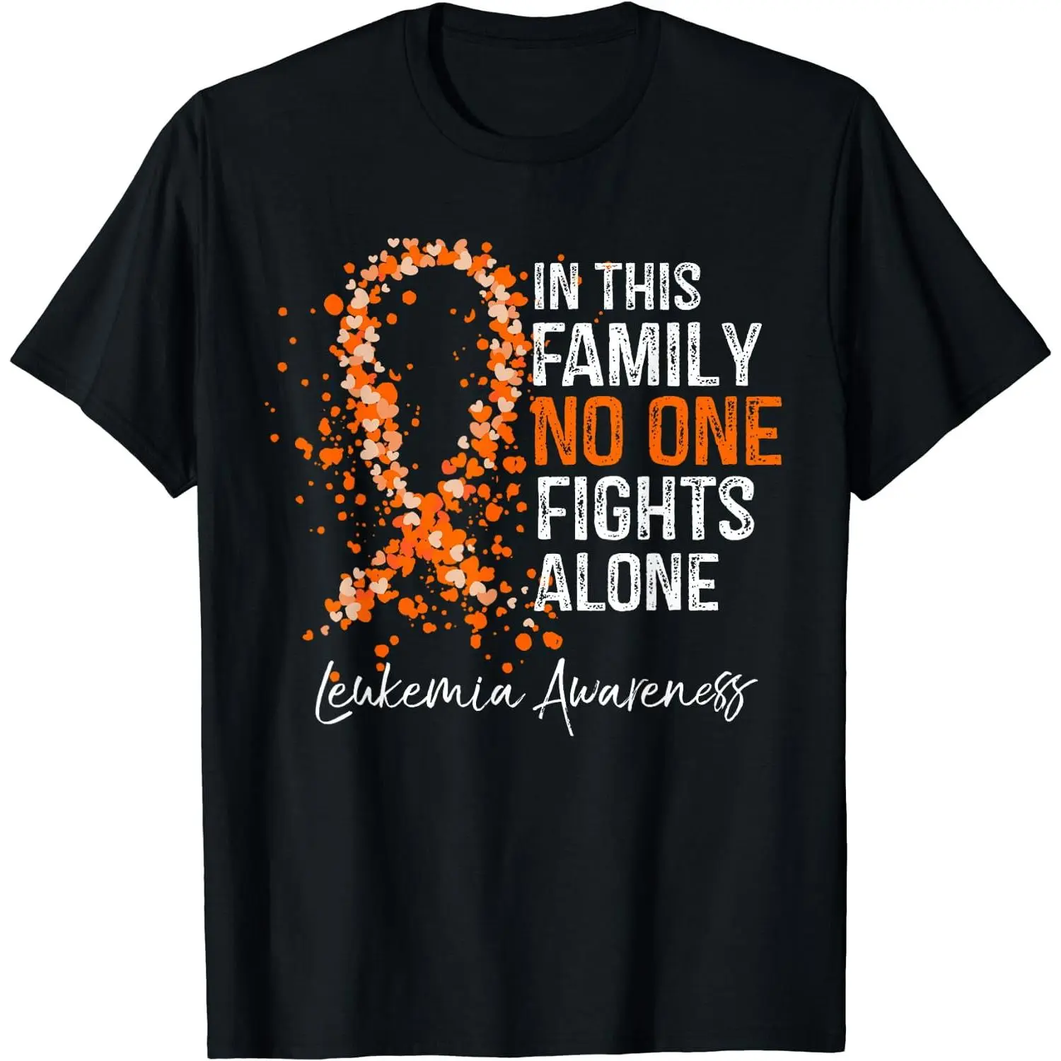 Women's 100% Cotton Round Neck Vintage Graphic T-Shirt - Leukemia Awareness "In This Family No One Fights Alone" Print, Everyday Streetwear Top