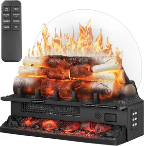 Xbeauty Electric Fireplace Log Heater, 750W/1500W Plug in Heater, Analog Natural Sound, 2 Temperatures, 5 Flame Brightness & Speed/Remote Control, Overheat Protection, Suitable for Home & Office Decoration