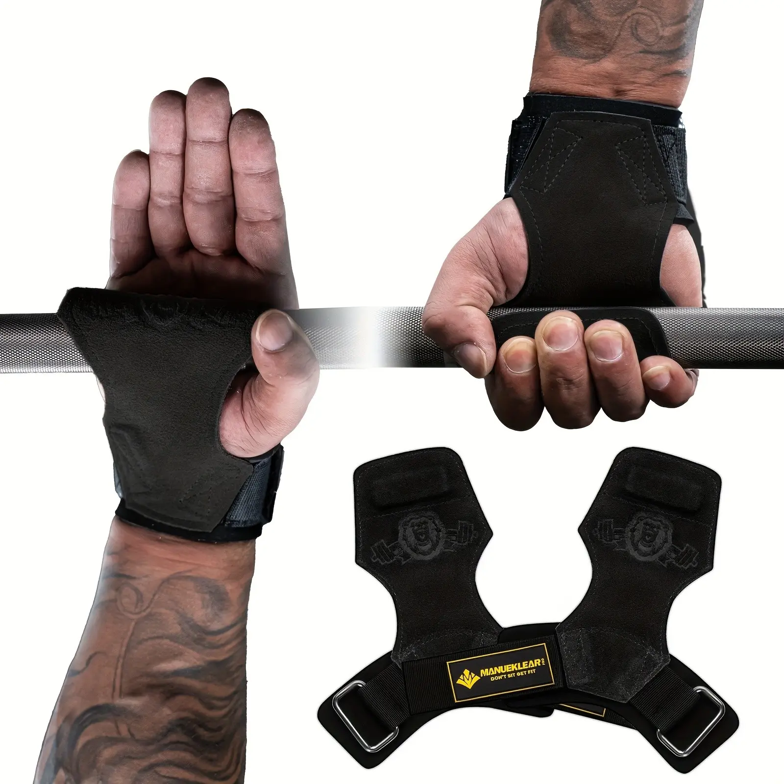 Manueklear Gym Straps Weight Lifting, Double Leather Lifting Straps for Men, Deadlift with Cushion Wrist Loop, Gym Lifting Wrist Wraps, Adjustable Band, Grip Band, Fitness Training Straps, Workout Straps