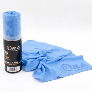 R.A. 26x17 Shammy Cloth for Car Drying - Super Absorbent Synthetic Chamois with 20x Water Absorption, Streak-Free Finish & Storage Container - Large PVA Car Towels (Blue)