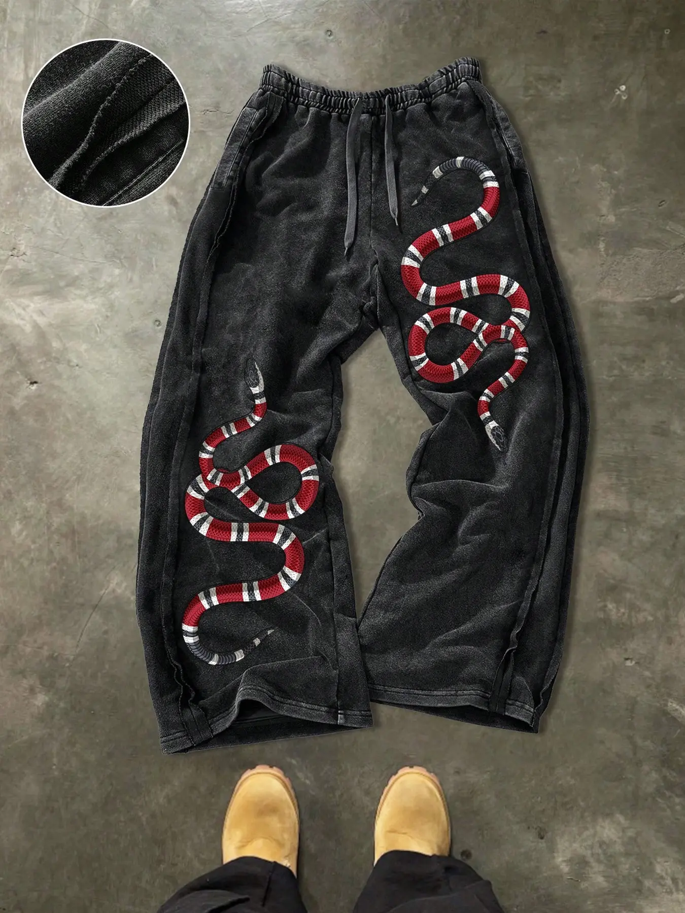 Men's Casual Comfy Stretchy Cotton Pants, Snake Print, Street Style, Drawstring Waist, Ankle Length, Perfect for Outdoor and Holidays, Casual Summer Bottoms