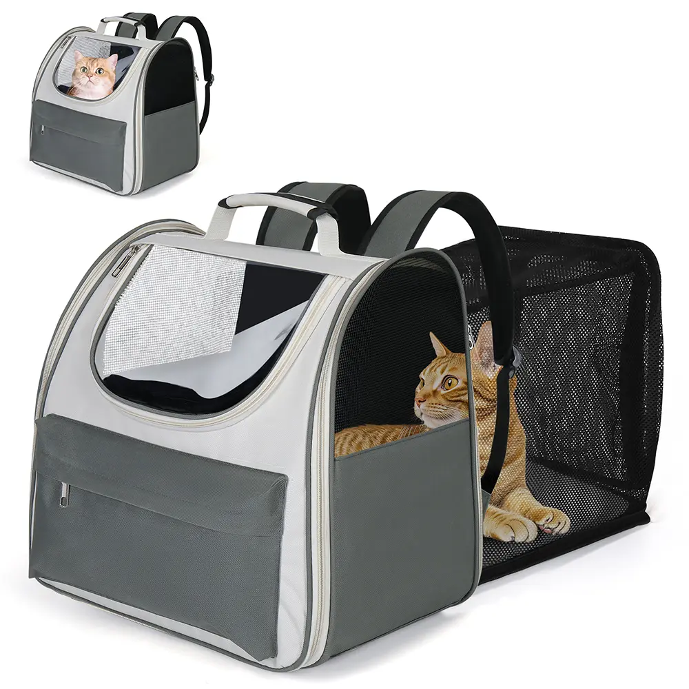 PetCozife Cat Backpack Carrier, Expandable Roomy Pet Carrier Backpack, For Medium Cat Small Dog Puppy Under 18lbs, Breathable Foldable Dog  Backpack, Travel Airline Approved for Camping Outdoor, for Cat Lovers Animal Carrier, Gray Large