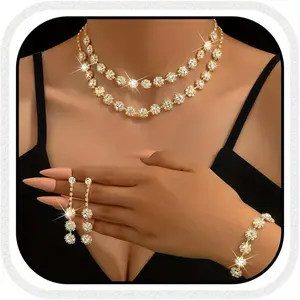 4-piece set of rhinestone bridal wedding jewelry set, silver crystal necklace, earrings, bracelet set, women's and bride's formal clothing jewelry set