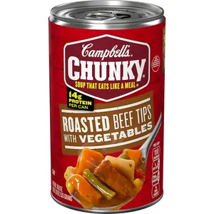 Campbell’s Chunky Roast Beef Tips with Vegetables Soup, 18.8 oz Can – Hearty Beef & Veggie Soup, 14g Protein, Ready-to-Eat Microwave Meal