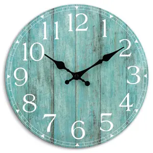 Wall Clock, 10 Inch Teal Silent Non-Ticking Kitchen Decor, Rustic Vintage Country Retro Decorative Clocks Battery Operated for Bathroom Bedroom Living Room Office(Aqua)