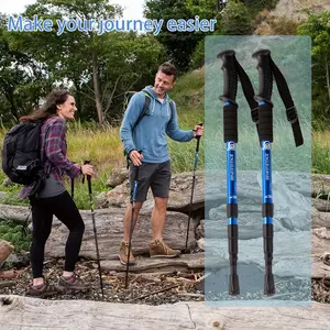 2pcs Ergonomic Aluminum Alloy Trekking Poles, 20-24 Inches Adjustable Length, Shockproof Design, Black with Blue Accents, Ideal for Hiking and Camping, Hiking Gear|Adjustable Trekking Poles|Ergonomic Handle