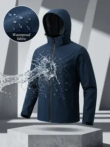 Unisex Spring & Fall Casual Hooded Jacket, Windproof Waterproof Commuter Plain Color Coat, Long Sleeve Loose Fit Outerwear