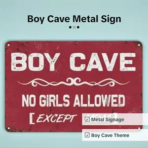 Boy Cave Metal Sign 'girls Not Allowed Except Mom' for Teen Boy Bedroom Door Wall Decoration, Boys Room Door Wall Hanging Ornament