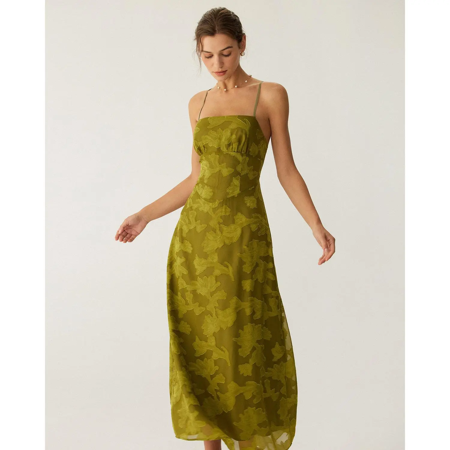 khaki green slip dress Buy Ronaz main image 0