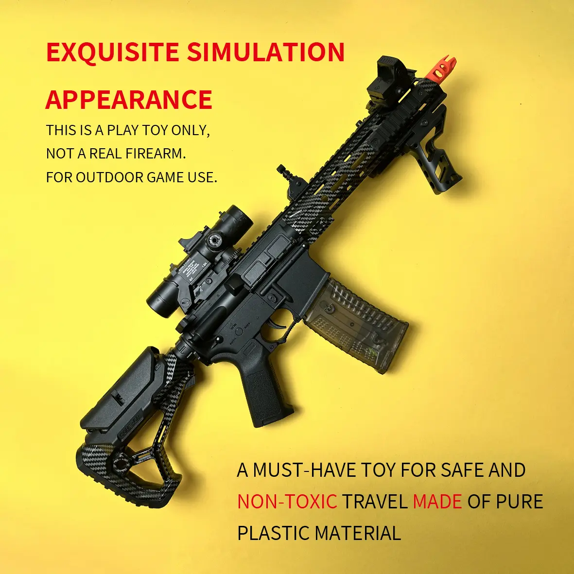 78cm Gel Blaster Electric Toy，Dual Mode Single Auto，Made of nylon, with a non-removable orange muzzle and a 7.4V battery—a wonderful holiday gift