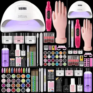 Nail Kit for Beginners with Practice Hand UV Lamp Acrylic Liquid Set Drill Starter Set Gifts for Home Salon