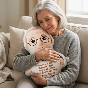 Custom Cartoon Dad Pillow Personalized Name Text Double Sided Memorial Hug Pillow – Custom Photo Pillow with Heart Message, Sympathy Gift for Loss & Remembrance,Daddy Papa outdoorfun