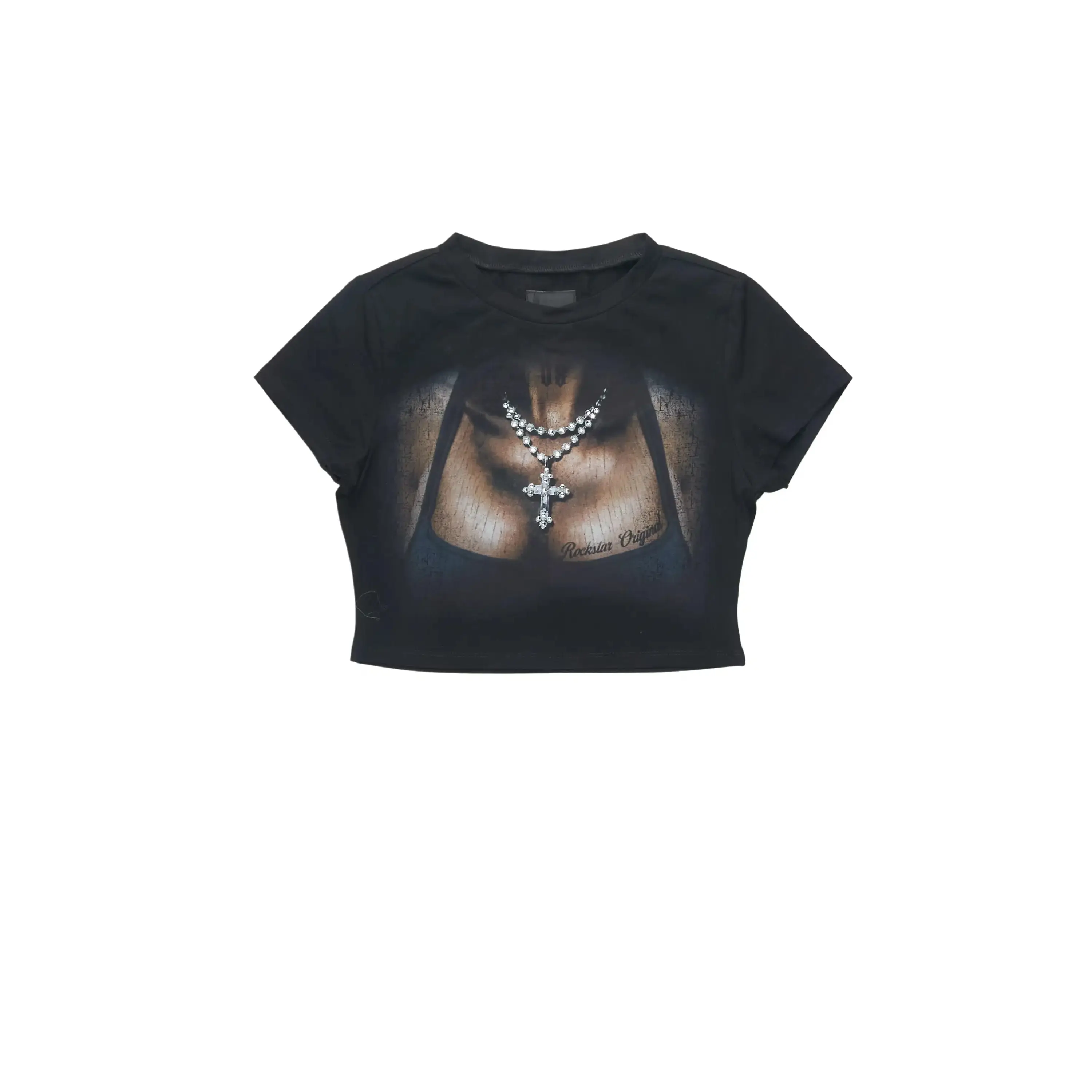 Krissena Black Rhinestone Baby Tee Shirt