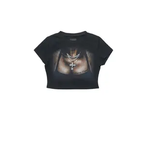Krissena Black Rhinestone Baby Tee Shirt