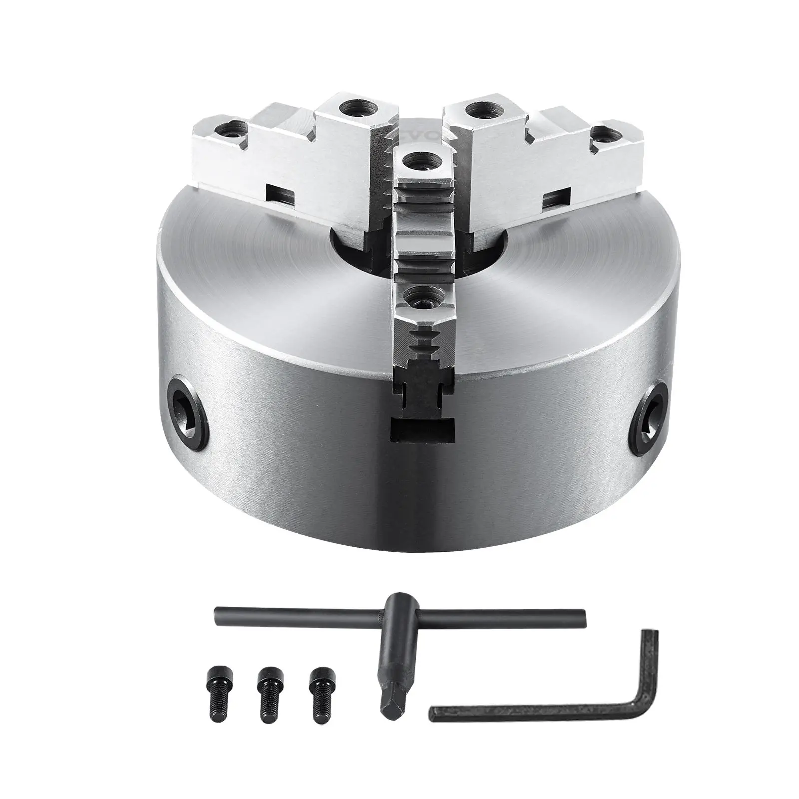 【summerfinds】VEVOR 3-Jaw Lathe Chuck, 10'', Self-Centering Lathe Chuck, 0.24-9.84 in/6-250 mm Clamping Range with T-key Fixing Screws Hexagon Wrench, for Lathe 3D Printer Machining Center Milling Drilling Machine