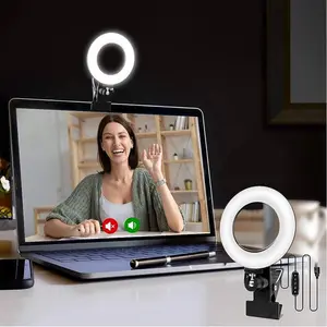 Video Conference Lighting Kit with Mini Ring Light, 5 Dimmable Color & Brightness Levels, USB Powered, Adjustable Temperature, Phone Selfie tik tok