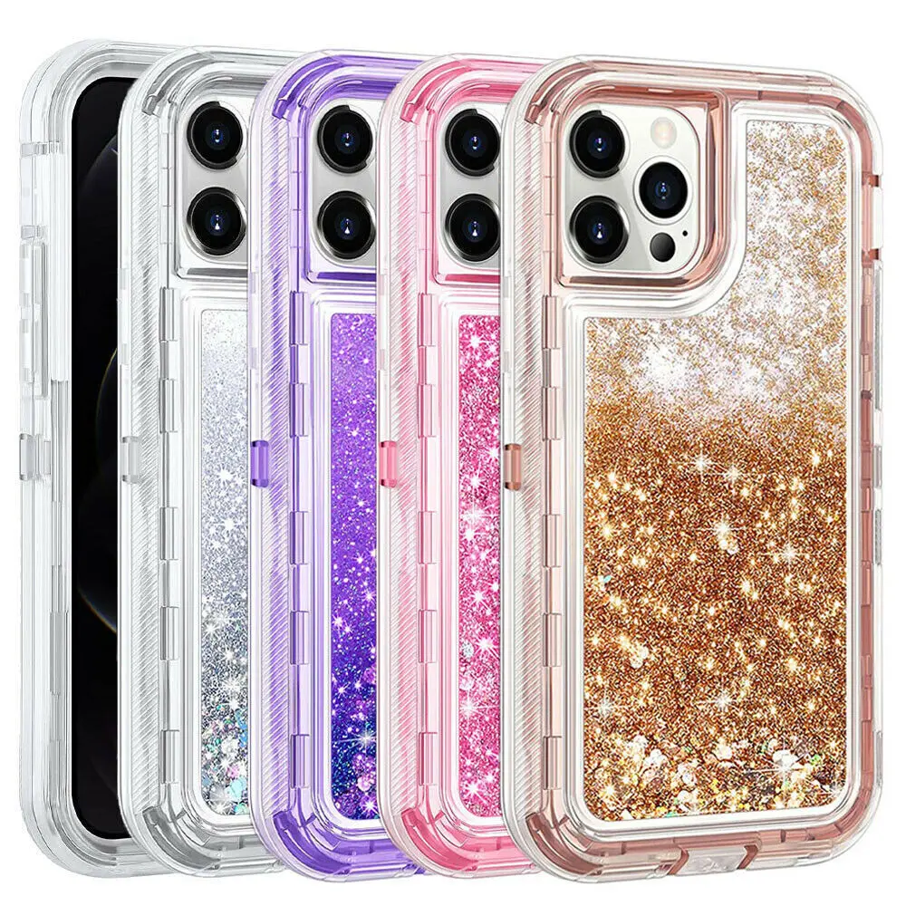 Shockproof Polycarbonate & Rubber Smartphone Casing, Detachable Liquid Glitter Defender Cover for iPhone 17-11 Handheld Cellphone Devices, Easy-Installation Cellphone & Phone Accessories, Teen Girl Back-to-School Gift summerwins