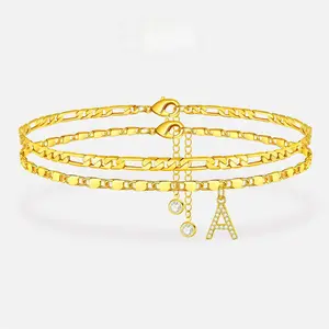 Letter Layered Ankle Bracelets for Women, Dainty Initial Pendant Anklet Set, A-Z Initials, Hypoallergenic & Waterproof, Adjustable Trendy Foot Jewelry Gifts for Girls,summervibes outdoorfun