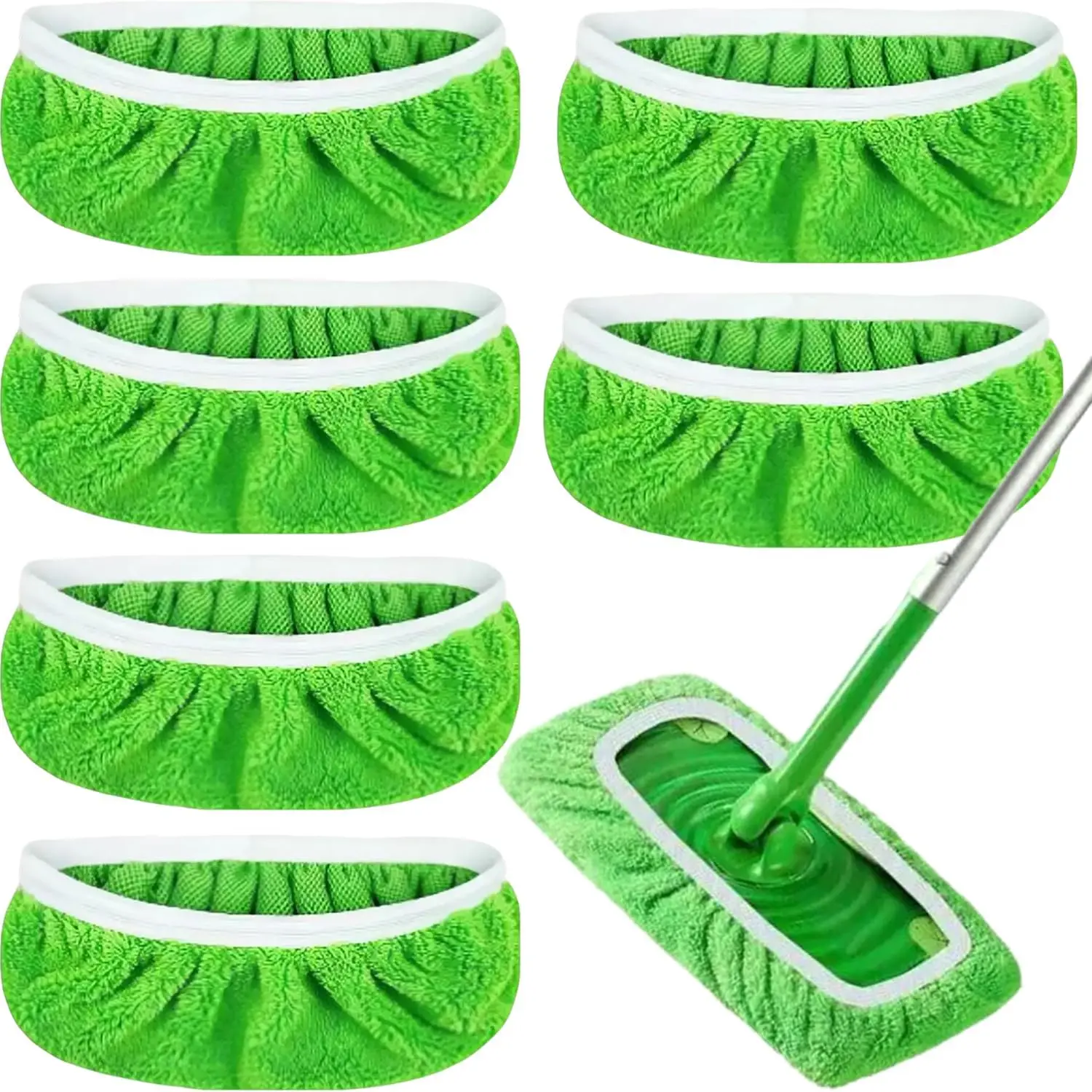 Coral Fleece Mop Pad Refills, 6-Pack Removable Reusable Washable Wet-Dry Microfiber Heads for Hardwood Floors, Tile Cleaning (Mop Not Included), Reusable Mopping Heads, Kitchens