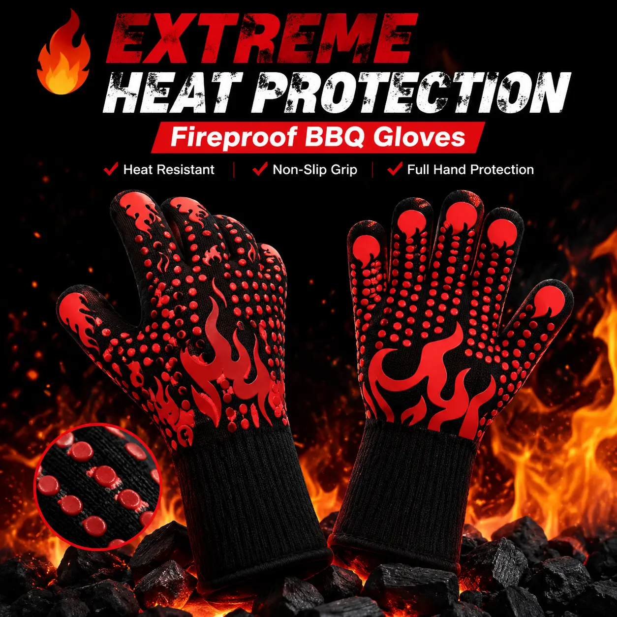 1472°F Heat-Resistant Silicone BBQ Gloves, Non-Slip Long Oven Mitts with Long Protection, Kitchenware for Barbecue, Cooking, Fireproof Grill Gloves, Heat Resistant Gloves, BBQ Accessories, Smoker Gloves, Outdoor Grilling Gloves