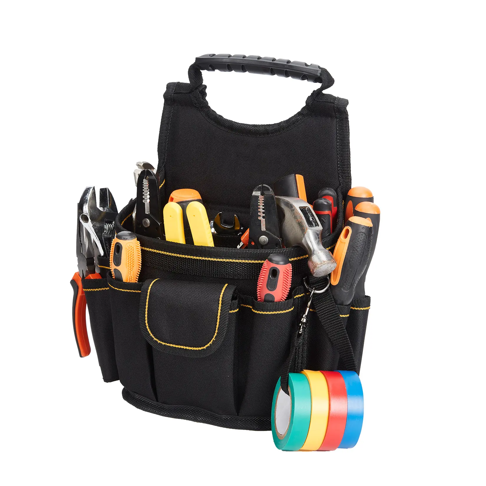 Black 8 Inch Oxford Tool Organizer Tote Bag, Heavy Duty Design with Detachable Divider, Multiple Pockets and Shoulder Strap, Portable Waist & Hand Carry Tool Storage Pouch