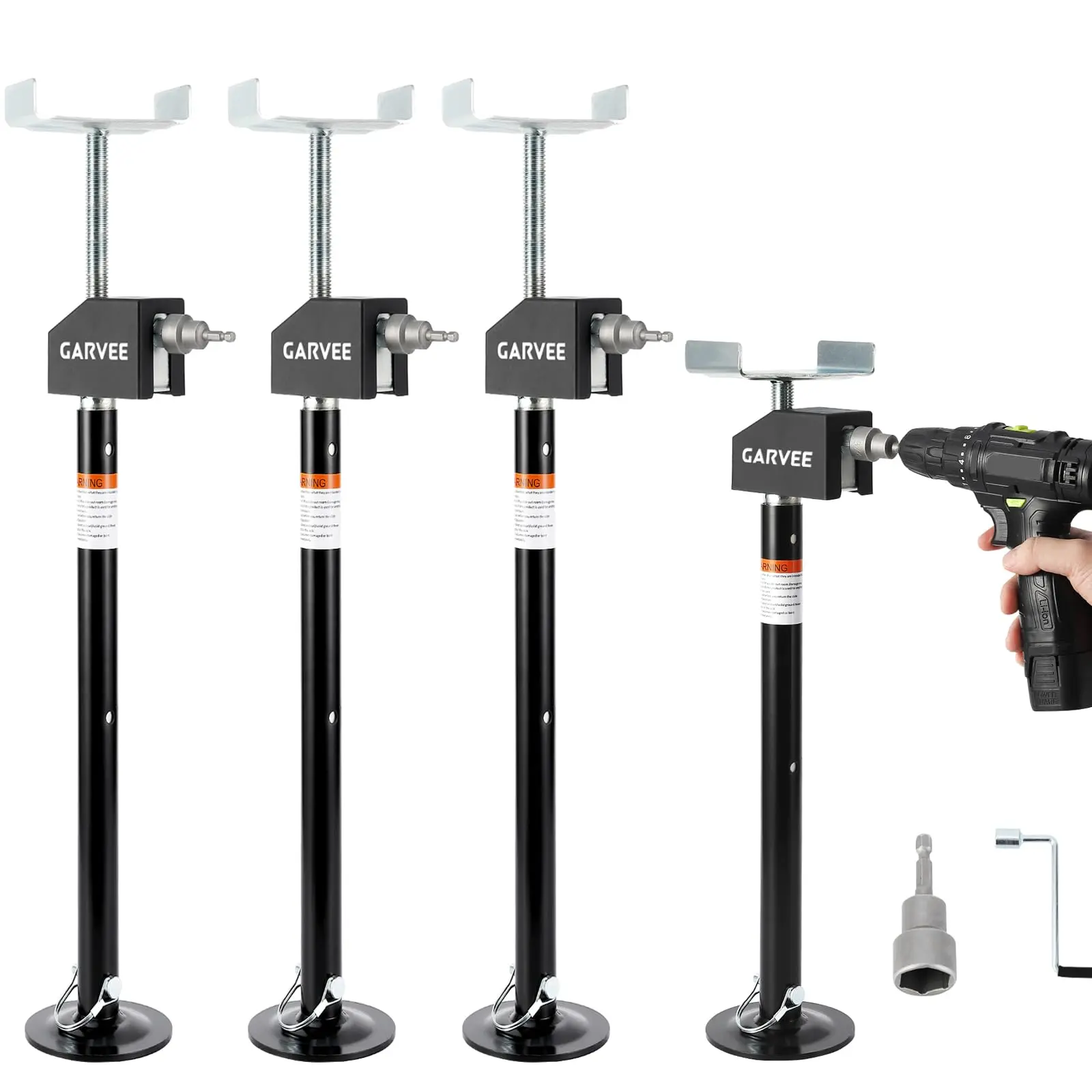 Garvee - Sliding Support Jacks for RV (Set of 4) – 20 Pounds Heavy-Duty RV Stabilizer Support, 21 to 49 Inches Quick Adjustable Lift, Electric Drill and Crank Included