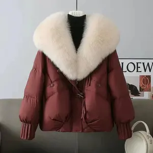 Women’s Fashion Winter Jacket, 2025 New Style, Korean Design, Large Leather Collar, Thick Down Cotton, Parka Coat, Short Fit, Slim Fit, Warm Coat
