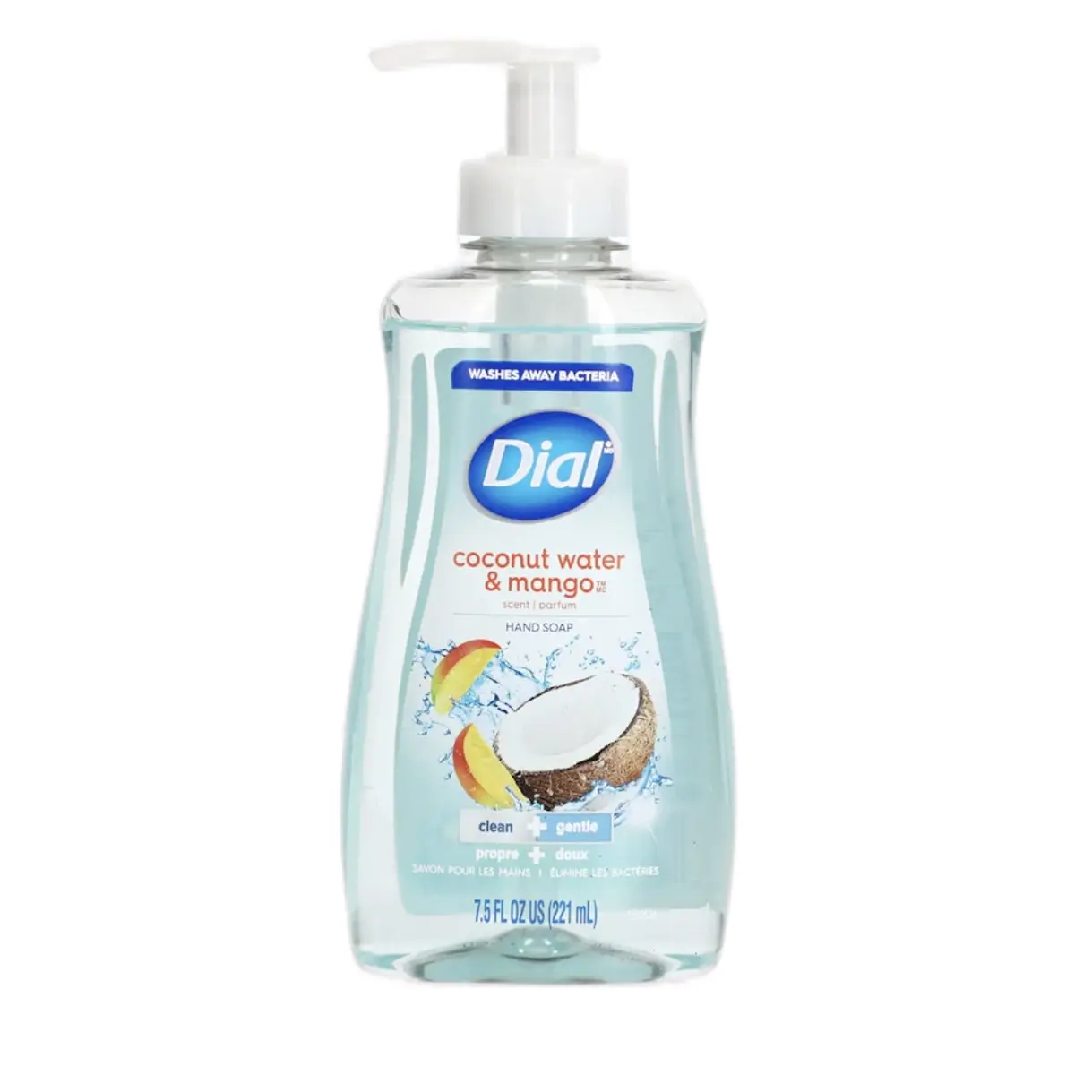 Dial Coconut Water & Mango Hand Wash (7.5 oz, 4-Pack Bottle) - Gentle Moisturizing Cleanser, Nourishing Soap for Adults, Hydrating Cleansing, Soothing Hand Soap
