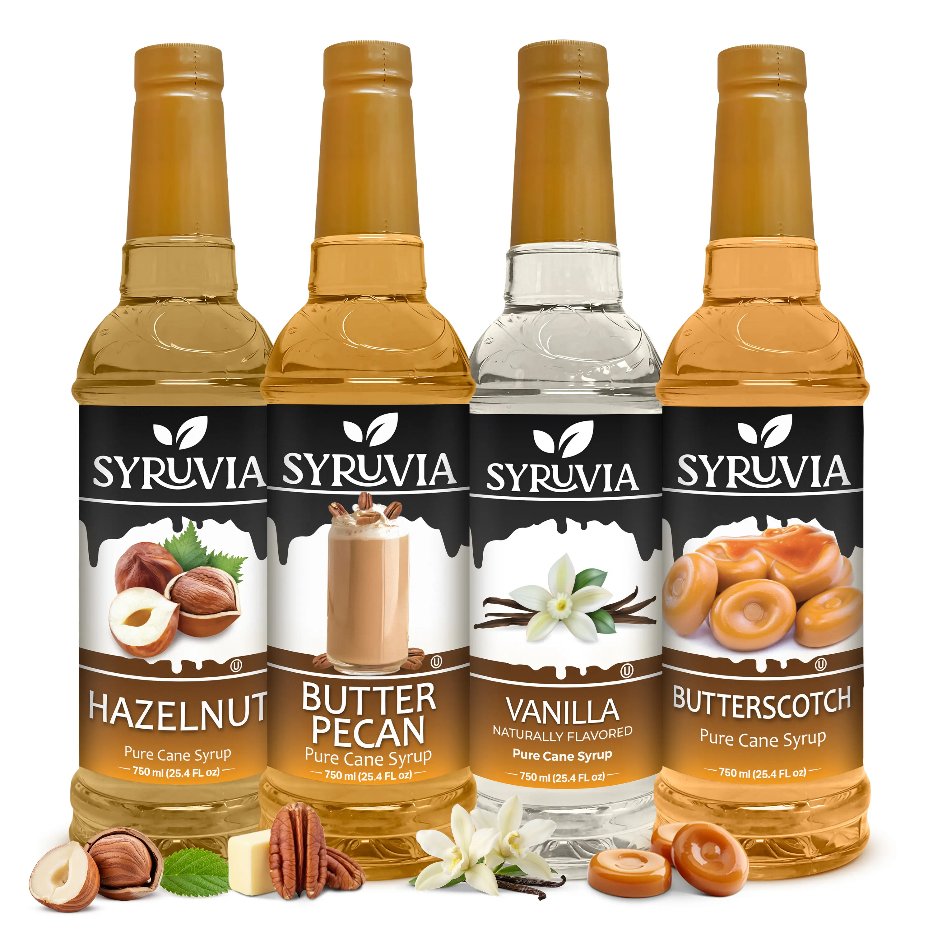 Syruvia Classic Coffee Syrup Variety Pack – Hazelnut, Butter Pecan, Vanilla & Butterscotch – Perfect for Coffee, Lattes, Iced Coffee, Desserts & More – 25.4 Fl oz Bottles (4 Pack)