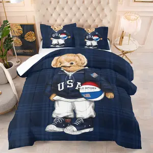Trendy Bear Print Modern Bedding Set, Includes 1 Quilt and 1 or 2 Pillowcases Without Pillow Inserts, Soft Decor for Kids or Adult Bedrooms as Gifts